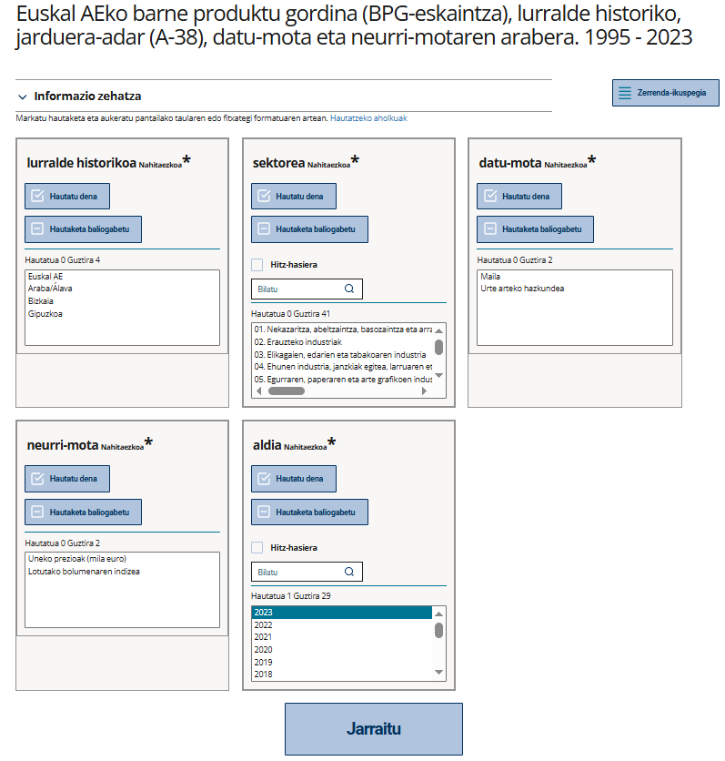 Aldagaiak eta balioak aukeratu
